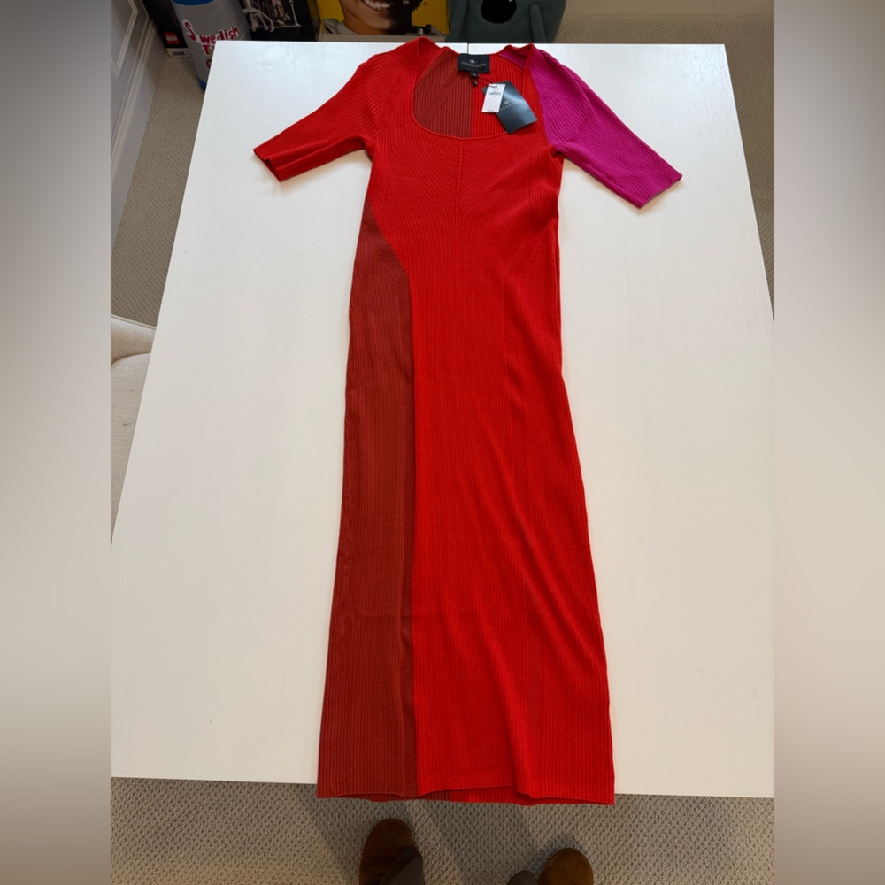 Harbison x Banana Republic Red and Pink Bodycon Sweater Dress